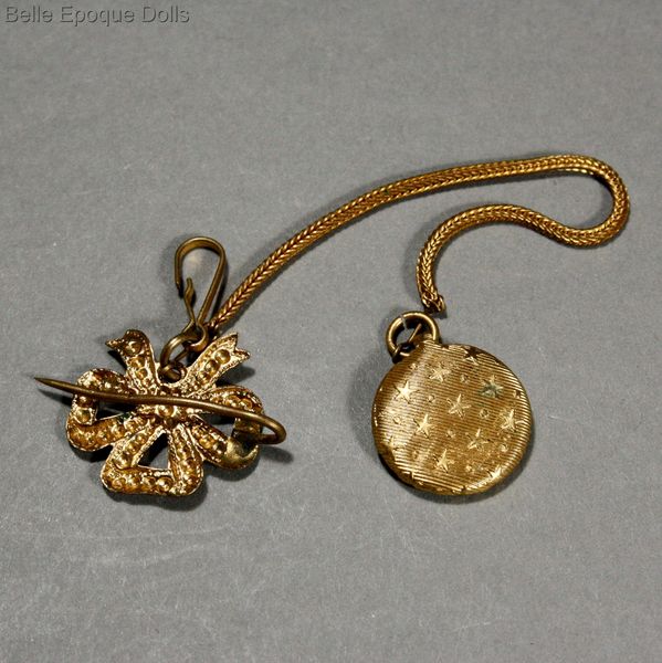 Antique Doll miniature watch and brooch , Puppenstuben zubehor uhr