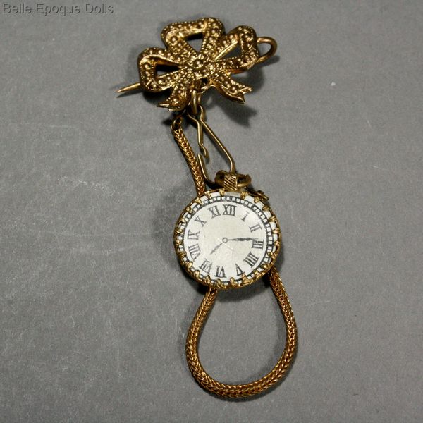 Antique Doll miniature watch and brooch , Puppenstuben zubehor uhr