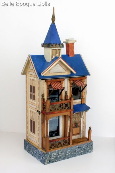 Antique Dolls Houses Rooms Original Blue Roofed And Furnished Villa In Deauville Style With