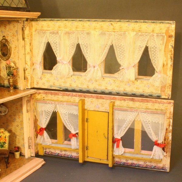 Antique Dolls Houses & Rooms / Petite Size Mansard-roofed Dollhouse ...