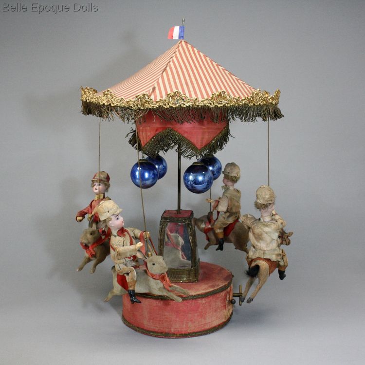 antique automaton musical , mechanical toy Christmas  , antique French musical Carousel