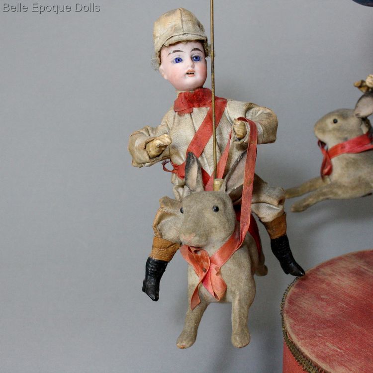 antique automaton musical , mechanical toy Christmas  , antique French musical Carousel