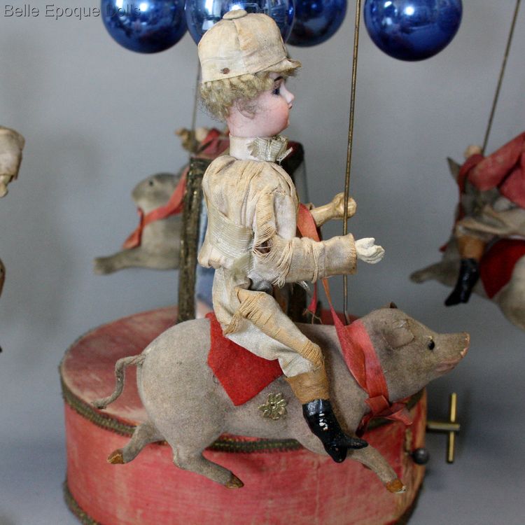 antique jockey carousel , antique automaton musical , antique French musical Carousel