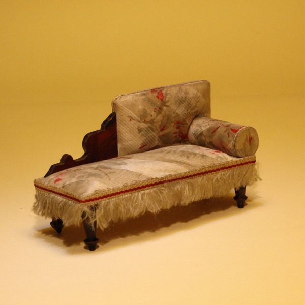 Antique Dollhouse Recamier with Floral Silk Upholstery.