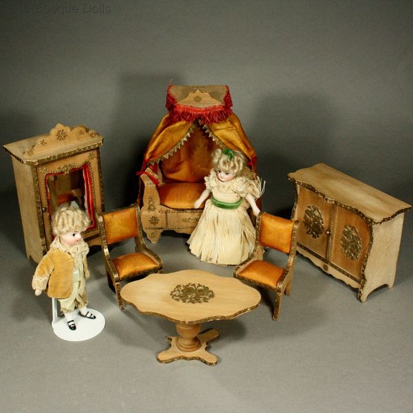 Antique Dolls House Furniture / Antique French Dollhouse Salon with Day ...