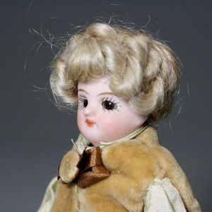 Antique All Bisque Doll Glass Eyes 3 1/2 IN Antique German Bisque Dollhouse  Doll