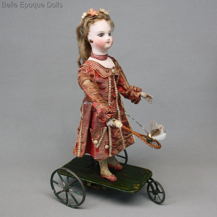 antique automate joueuse de badmington , antique automaton doll badminton