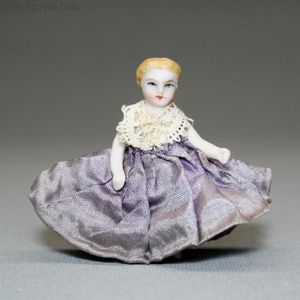 Antique All-Bisque Tiny Girl in Original Costume